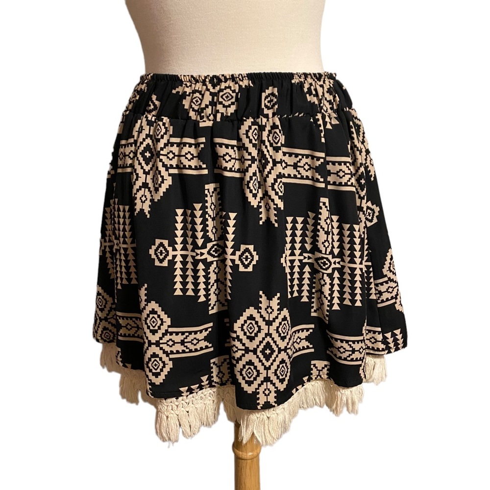 Basically Me black Aztec tribal fringe skirt small